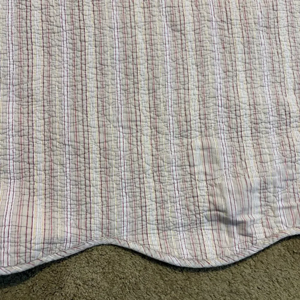 Laura Ashley Twin Floral White Pink Cottage Reversible Quilted Blanket Sham Set
